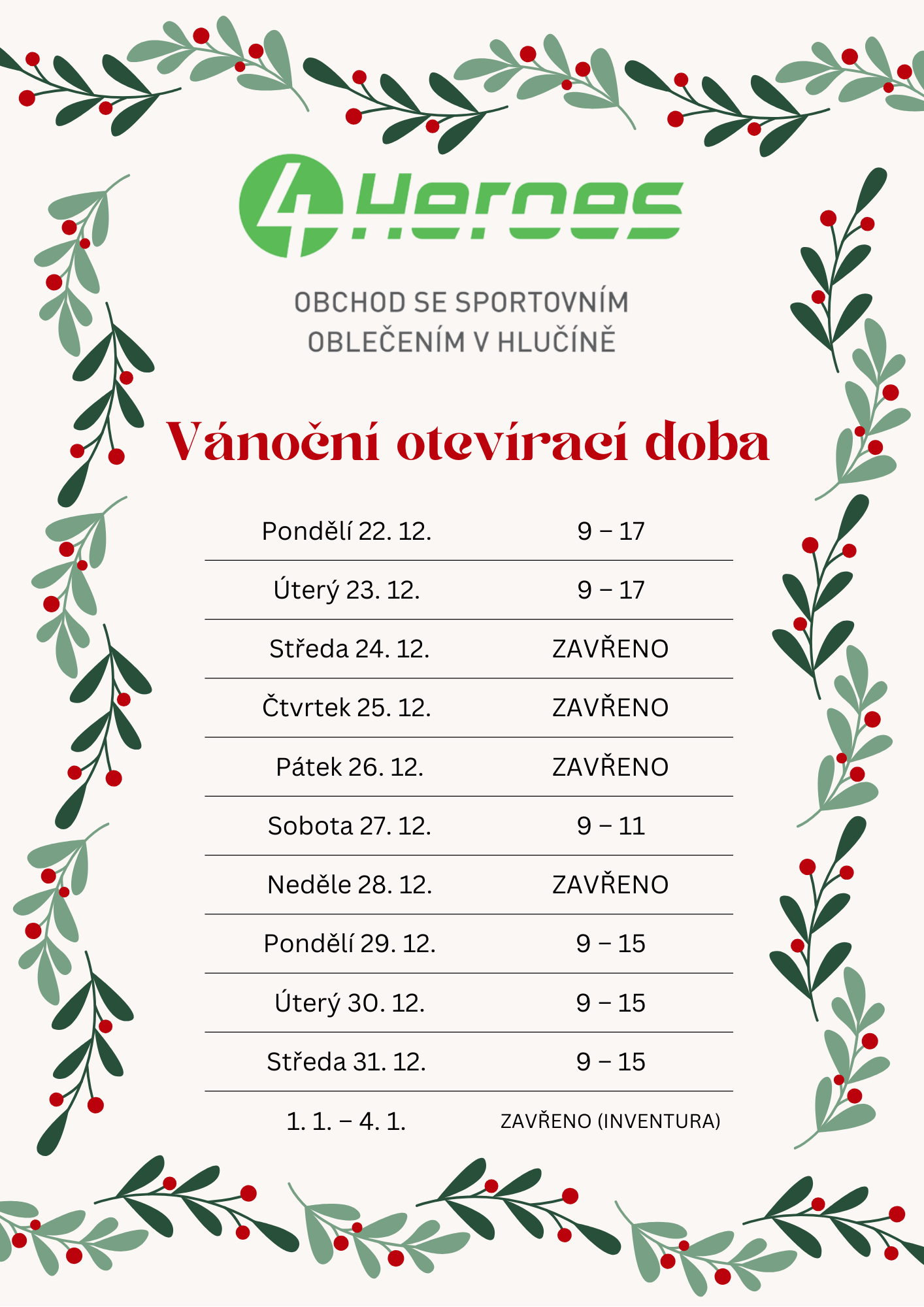 Vánoční otevírací doba